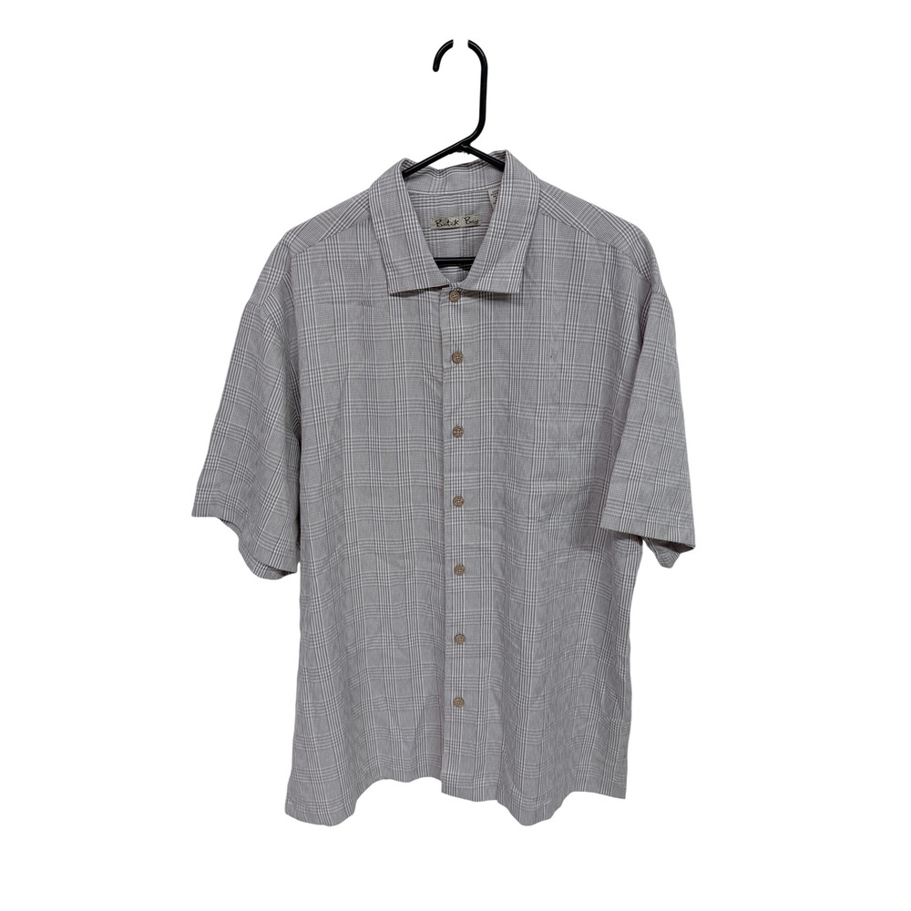 Batik Bay Mens XL Grey Glen Plaid Short Sleeve Button Down Shirt Rayon Blend